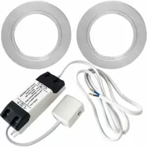 Loops - 2x brushed nickel Round Flush Under Cabinet Kitchen Light & Driver Kit - Natural White led