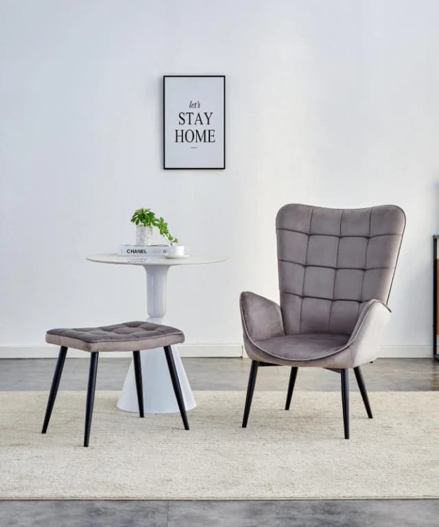 KOSY KOALA Recliner sofa lounge chair with footstool grey velvet sofa living room furniture Grey