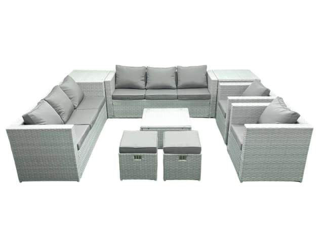 Fimous Outdoor Rattan Sofa Garden Furniture Set with 2 Armchairs Square Coffee Table 2 Small Footstools 2 Side Tables Light Grey Mixed Light Grey