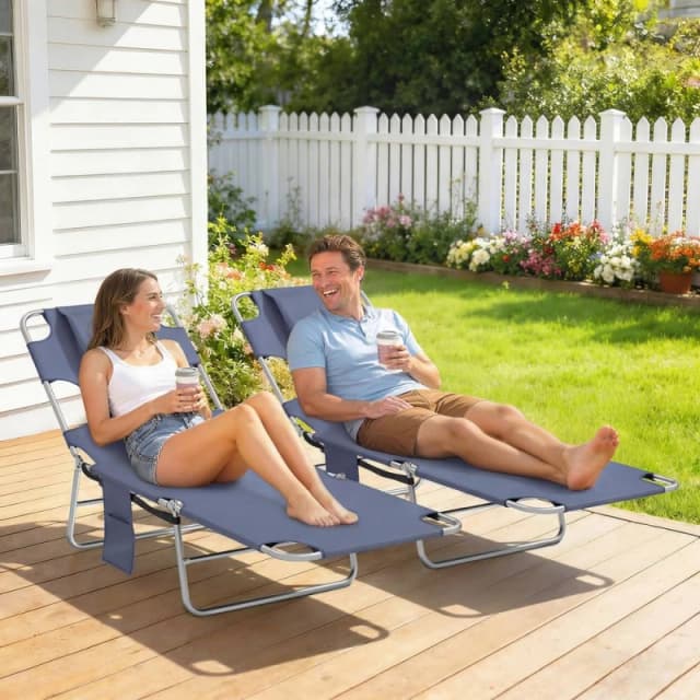 OUTSUNNY Sun Lounger with Reading Hole, Folding Garden Lounger in Grey Size: 2 Pack Grey Unisex 2 Pack