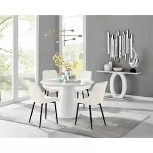 Furniture Box Palma White High Gloss Round Dining Table and 4 Cream Pesaro Black Leg Chairs
