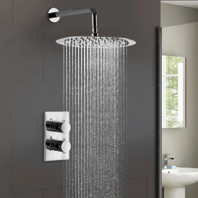 Nes Home Lily Slim 2 Dial 1 Way Concealed Thermostatic Shower Mixer & Overhead in Silver Silver Unisex