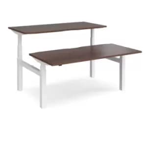 Height Adjustable Desk Back To Back Rectangular Desks 1600mm Walnut Tops With White Frames Elev8 Touch