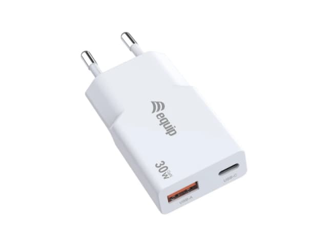 Equip 2-Port 30W GaN Slim USB PD Charger. USB-C x1. USB-A x1