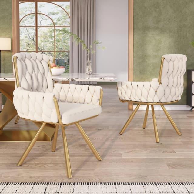 Urban Meuble Set Of 2 Velvet Dining Chair With Arm Beige unisex Set of 2