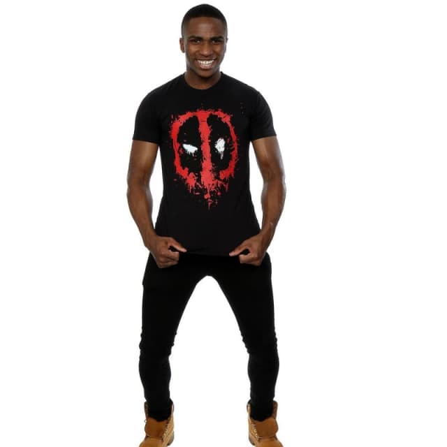 Deadpool Deadpool Men Splat Face Cotton T-Shirt in Black Size: Small Black S Male 5063377437966