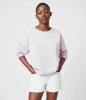 AllSaints Womens Cotton Relaxed Fit Stamp Storn Sweatshirt, Purple, Size: M