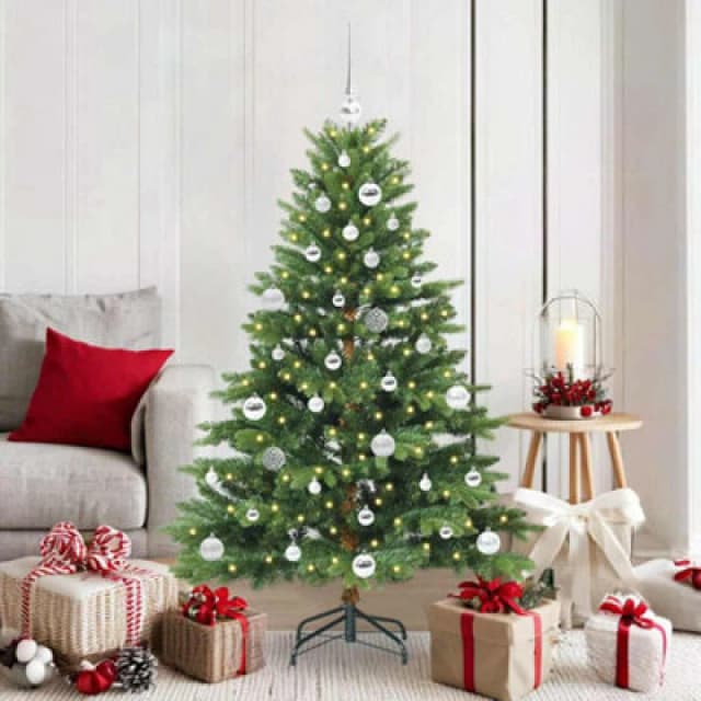 vidaXL Artificial Christmas Tree with 150 LEDs, Silver Balls Green 150 x 101cm PE and PVC, Green 3397541