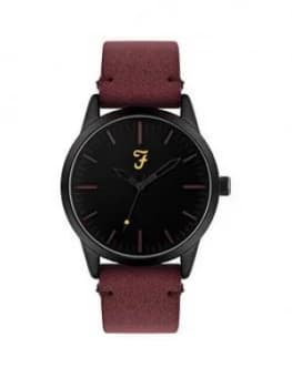 Farah Black Dial Dark Red Suedette Strap Mens Watch