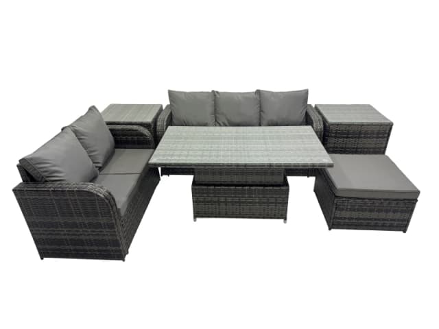 Fimous Rattan Garden Furniture Dining Set 6-seater with 2 Side Tables in Dark Grey Dark Grey Unisex