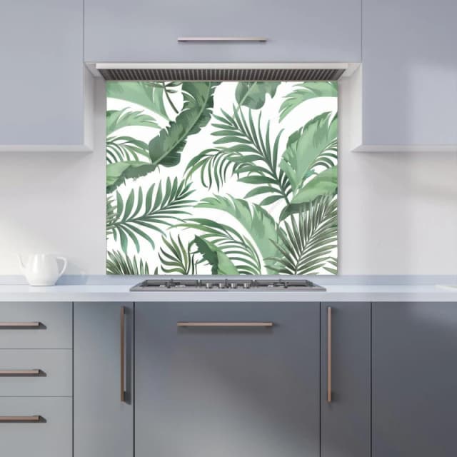 Warren Reed - Designer Trendy Tropical Leaves Kitchen Splashback in Green Size: 600mm x 750mm Green Unisex 600mm x 750mm