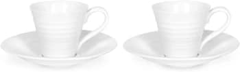 Portmeirion Sophie Conran Set Of 2 Espresso Cups & Saucers, White