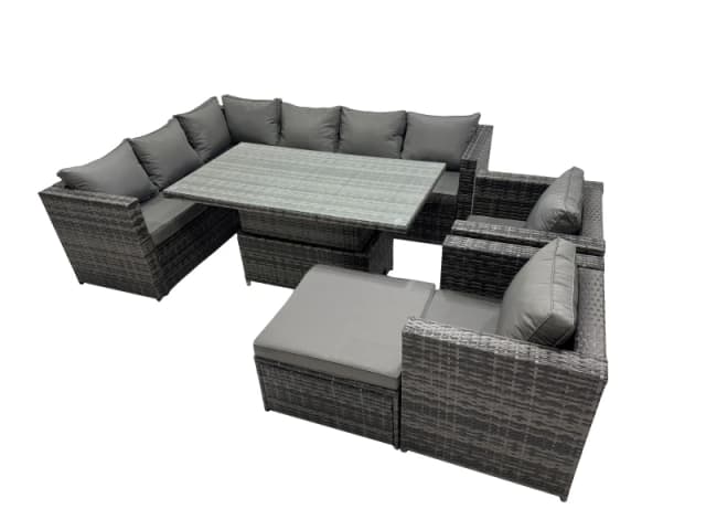 Fimous 9-seater Rattan Garden Furniture Dining Set with Big Stool in Dark Grey Dark Grey Unisex