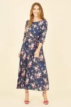 Navy Long Sleeve Floral Maxi Dress