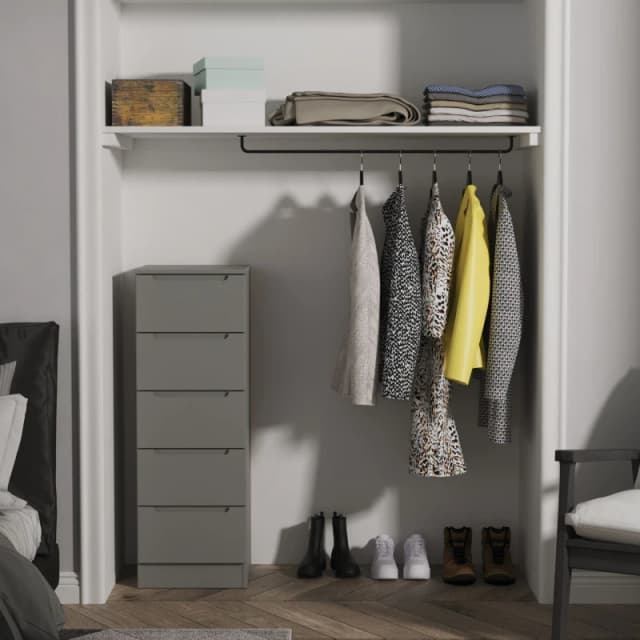 Welcome Furniture Ready Assembled Milan 5 Drawer Bedside Cabinet In Dusk Grey MIL003DGDG