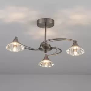 3 Light Semi-Flush Ceiling Light, Satin Nickel Finish, Clear Glass Shades, G9 Bulb Cap