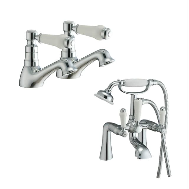 Nes Home Chrome Traditional Basin Taps & Bath Shower Mixer Tap Set in Silver Silver Unisex