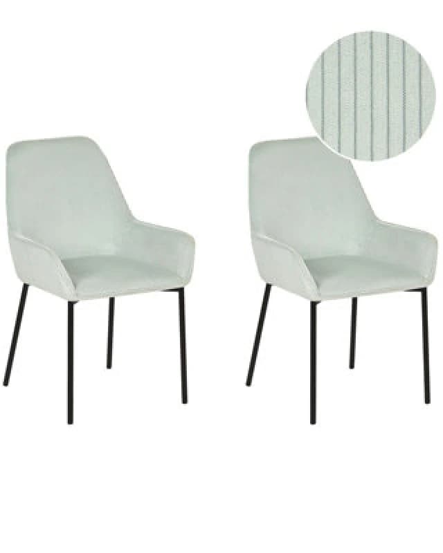 Beliani Set Of 2 Dining Chairs Loverna Corduroy Mint Green