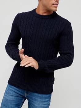 Hugo Boss Namazio Cable Knitted Jumper Navy Size L Men