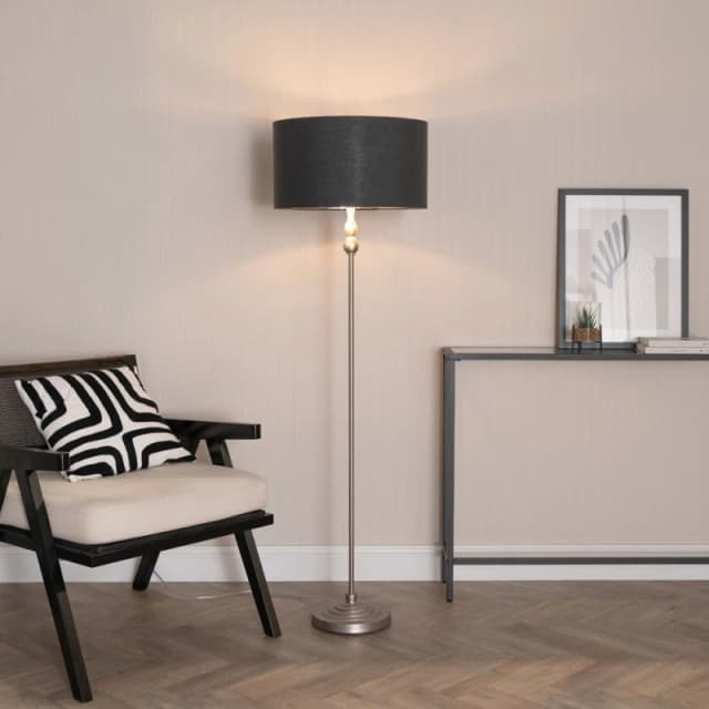 ValueLights ValueLights Maggie Chrome Candlestick Floor Lamp with Chrome Inner Lamp Shade and LED Bulb in Charcoal Charcoal One Size Unisex 5059406061