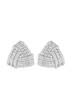 Rhodium Plated Pave Twist Triangle Stud Earrings