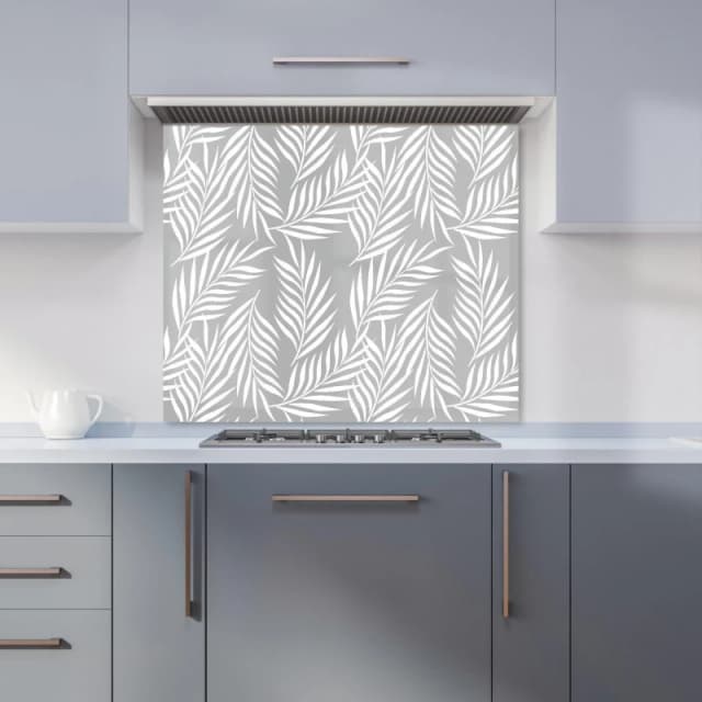 Warren Reed - Designer Palm Tree Leaves Kitchen Splashback in Grey Size: 600mm x 750mm Grey Unisex 600mm x 750mm