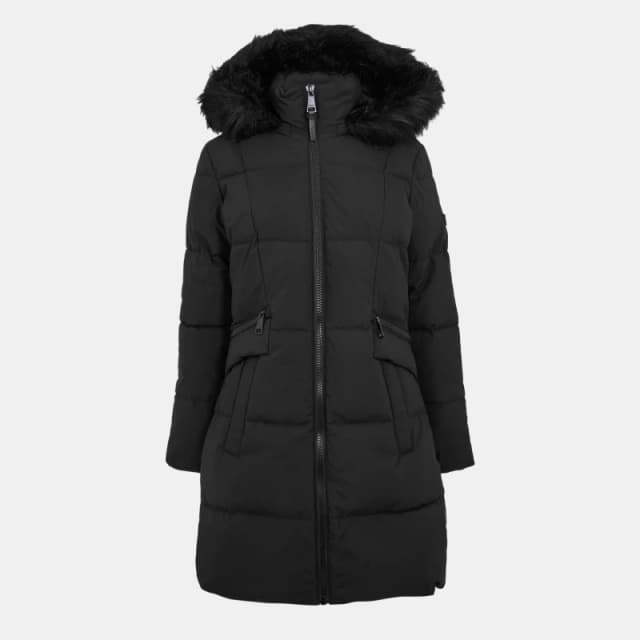DKNY Womens Quilted Fur Hood Tailored Fit Medium Puffer Jacket Black female 8 (XS)