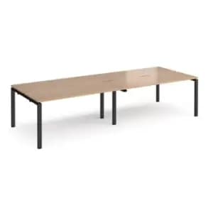 Bench Desk 4 Person Rectangular Desks 2800mm Beech Tops With Black Frames 1200mm Depth Adapt