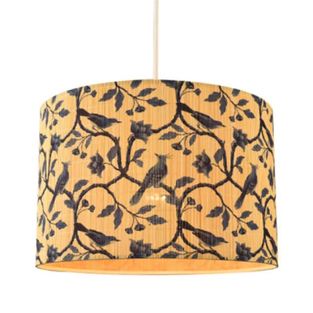 Happy Homewares Modern Bamboo Pendant Light Shade With Blue Birds And Floral Decor