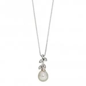 9ct Wg Fresh Water Pearl & Diamond Leaf Design Pendant GP2238W