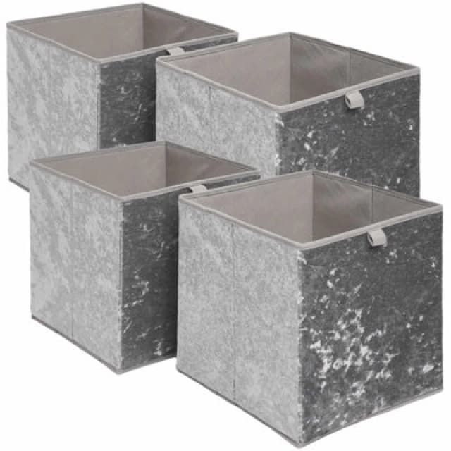 OHS OHS Pack of 4 Crushed Velvet Folding Storage Box Cube in Charcoal Charcoal One Size Unisex 5027434150557