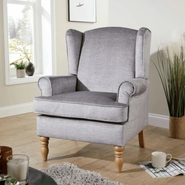 Home Source Helena Fabric Silver Grey Wingback Occasional Armchair
