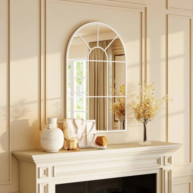 HOMCOM Arched Window Wall Mirror for Living Room Bedroom, 91x60cm, White Size: 91x60cm White Unisex 91x60 cm