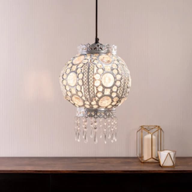 ValueLights Bazaar Moroccan Style Easy Fit Pendant Shade with LED Bulb Metallic Silver unisex