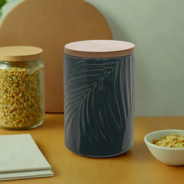 Premier Housewares Bali Dark Green Medium Storage Jar With Bamboo Lid Green