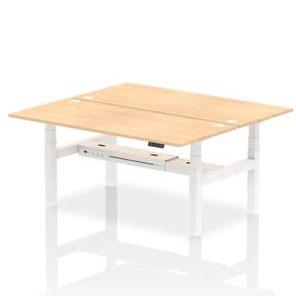 Air Air Back-to-Back 1800 x 800mm Height Adjustable 2 Person Bench Desk Maple Top with Cable Ports White Frame HASCP2P18800MPEW