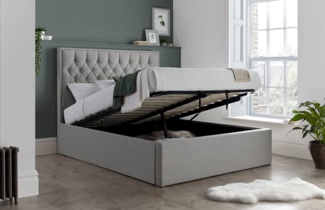 Bedmaster Bedmaster Wilson Fabric Ottoman Bed And Signature Platinum 2000 Pocket Sprung Mattress in Grey Size: Double Grey Double Unisex 95031172837