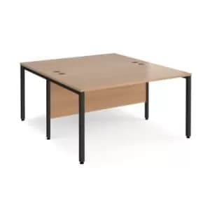 Office Desk 2 Person Rectangular Desk 1400mm Beech Tops With Black Frames 1600mm Depth Maestro 25
