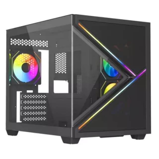 VIDA Vida Arcade Black ARGB Gaming Case w/ Glass Side & Glass/Mesh Front Micro ATX ARGB Strips 3x ARGB Fans 6-Port PWM ARGB Fan Hub & Remote C