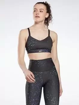 Reebok Lux Multi-colored Speckle Strappy Bra, Black, Size S, Women