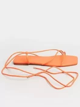 Long Tall Sally Strappy Flat Sandal - Orange, Size 8, Women
