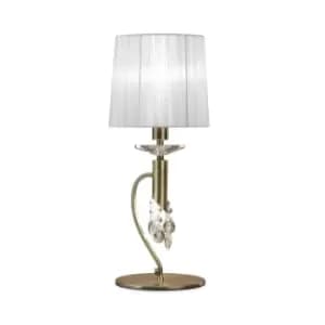 Tiffany Table Lamp 1+1 Light E14+G9, Antique Brass With White Shade & Clear Crystal