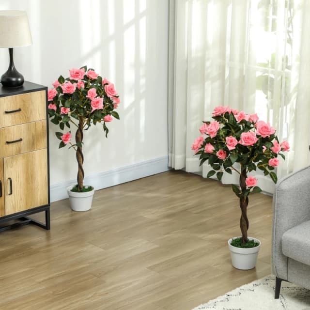 Outsunny Set of 2 90cm Artificial Rose Tree - Fake Decorative Plant - Pink TJ Hughes Yellow 5061025073559
