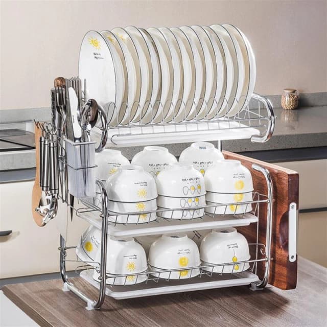 Cottonfy UK 3-Tier Dish Drainer Storage Stand White White M