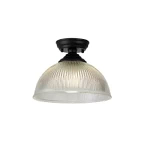 Dresden Flush Ceiling Lamp E27 With Dome 30cm Glass Shade Matt Black, Clear