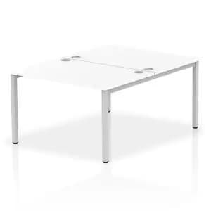 Impulse Bench B2B 2 Person 1200 Silver Frame Office Bench Desk White