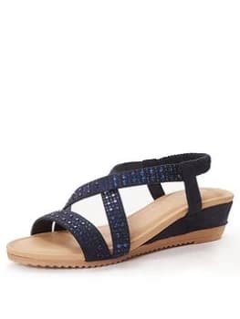 Quiz Navy Embellished Wedge Sandals - 3