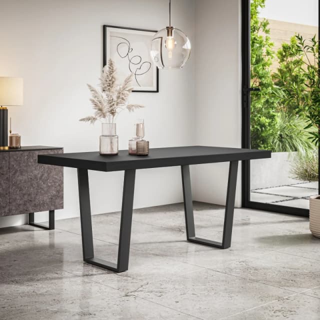 More4Homes Aria 4-6 Seater Dining Table Modern Black Table Top W Black Legs