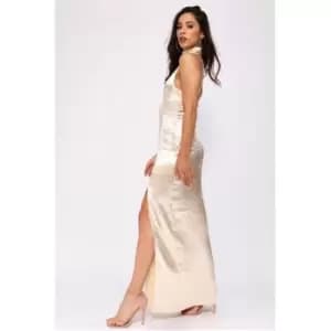 I Saw It First Long Maxi With Split And Choker - Beige