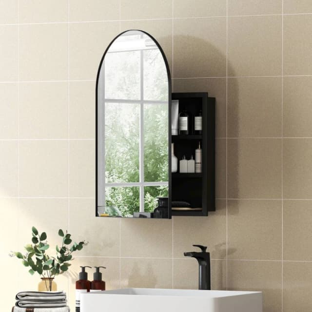 HOMCOM Bathroom Mirror Cabinet with Mirror Arched Wall Cabinet Black Unisex